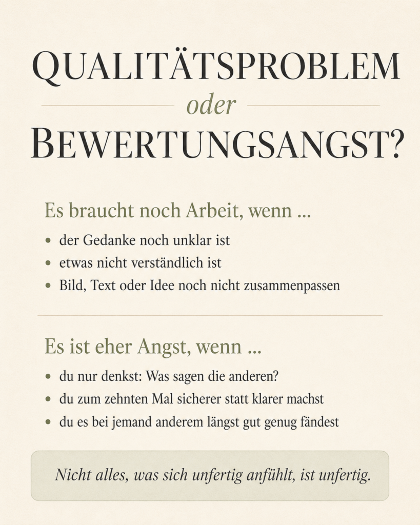 Grafik zur Unterscheidung zwischen Qualitätsproblem und Bewertungsangst beim Veröffentlichen eigener Arbeit